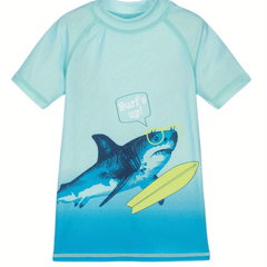 Boy's Short Sleeve Swimsuit Cartoon Shark Print Bathing Suit