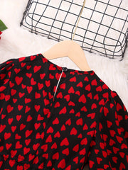 Hearts Print V-neck Tunic Dress for Girls