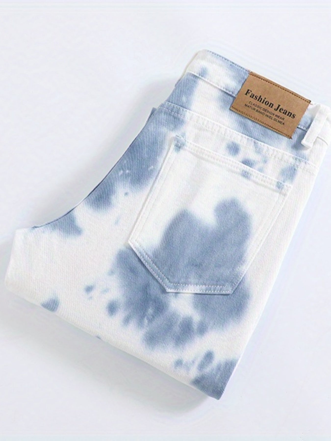 Tie Dye Slim Fit Ripped Jeans Men's Casual Street Style Denim Pants