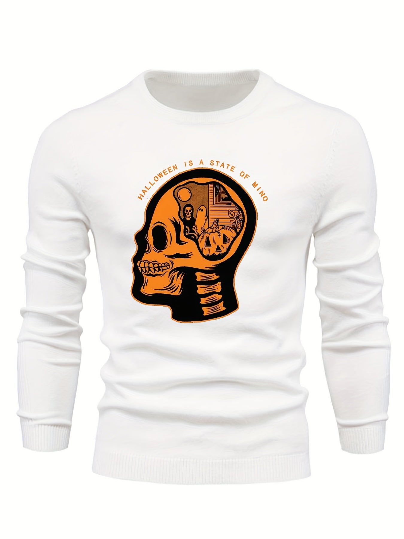 Cartoon Skeleton & Ghost Slim Warm Sweater Men's Casual Retro Style