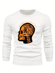 Cartoon Skeleton & Ghost Slim Warm Sweater Men's Casual Retro Style