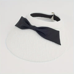 Bow Decor Embossed Visor Hat Wide Brim Lace Sun Hats Casual UV Protection