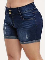 Ripped High Rise Denim Shorts