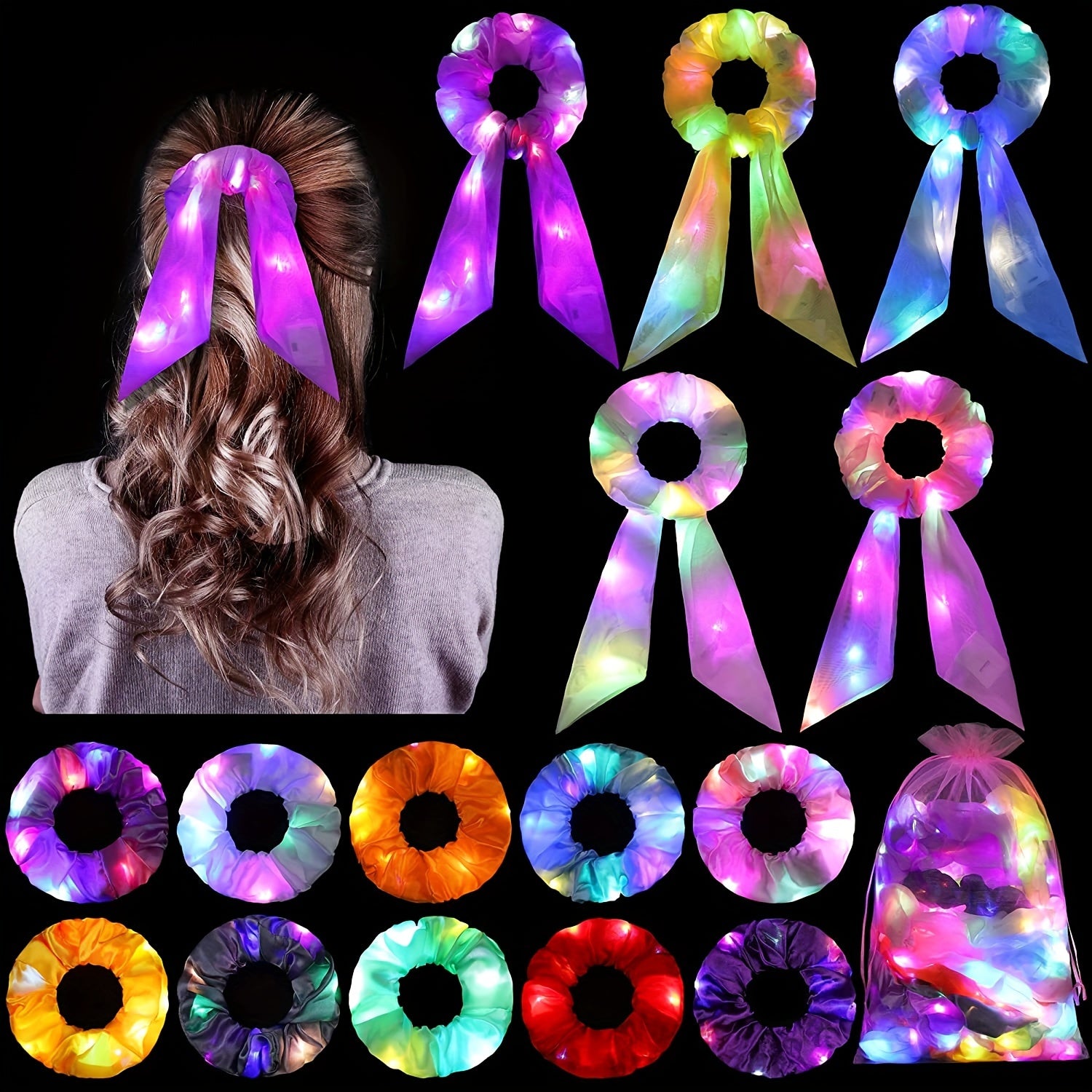 LED Luminous Hair Bands Scrunchies Women Headwear Hair Rope Wrist Band