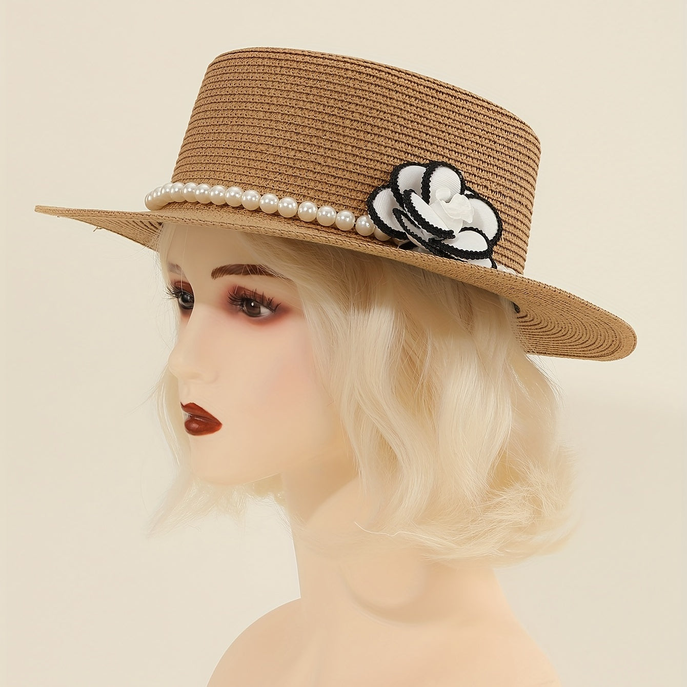 Vintage Style Flower Straw Fedora Sun Hat for Women