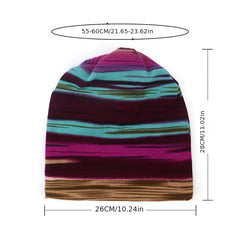 Stripe Print Beanie Hat Plush Wool Warm Knitted Hat