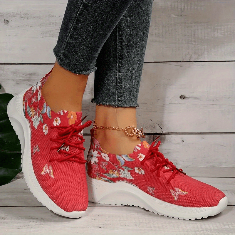 Women's Breathable Flying Woven Sneakers Comfortable Low Top Lace Up Shoes