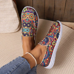 Floral & Skull Pattern Canvas Shoes Low Top Slip On Sneakers