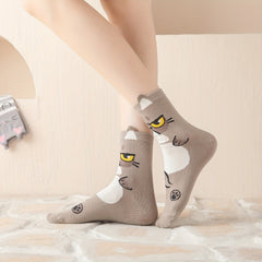 5 Pairs Cat Print Socks Lightweight Women's Stockings & Hosiery