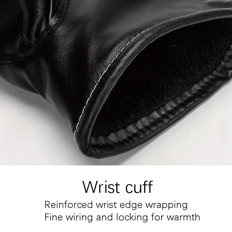 Warm Touch Screen Gloves PU Leather Cycling Coldproof Gloves