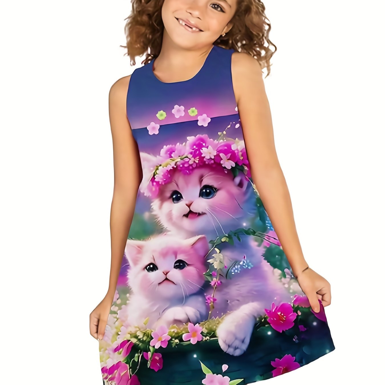 3D Printed Princess Dress For Girls Summer Casual Sleeveless Clothing