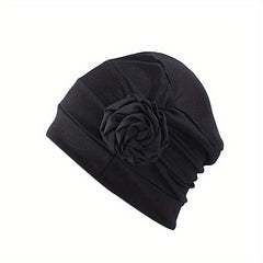 Flower Decor Turban Cap Elastic Head Wrap Chemo Hats Beanie Lightweight Bonnet