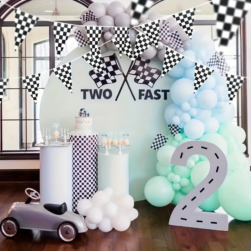 Racing Birthday Decorations Set - Square Flag Banner for Racing Party Supplies