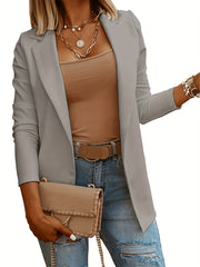 Solid Lapel Blazer Casual Open Front Long Sleeve Work Office Outerwear