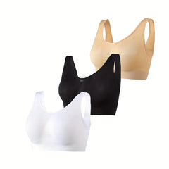 3pcs Small Pleats Seamless Sports Bras Cozy & Thin Everyday Tank Intimates