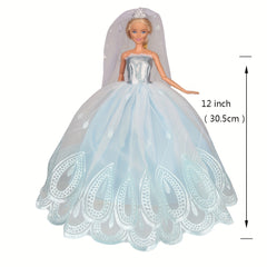 Doll Wedding Dresses with Crown Veil Party Skirts for Girl Doll