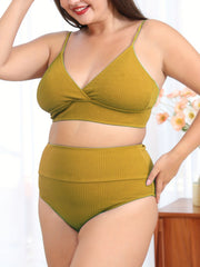 Ribbed Wrap Top & High Panty Bikini Set