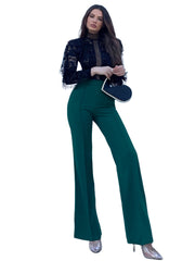 High Waist Elastic Wide Leg Pants Slim Fit Long Length