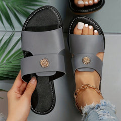 Women's Flat Slide Sandals Casual Open Toe Slip On Outdoor Beach Slide Shoes