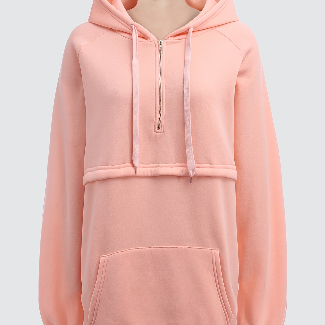 Casual Solid Zip Kangaroo Hoodie Long Sleeve Sweatshirt