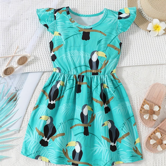 Girl Dinosaur Flutter Sleeve Casual Dress Summer Outfit