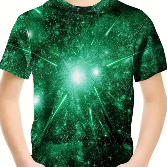3D Green Light Crew Neck T-Shirt Girls Casual Pullover Tops Summer Sports