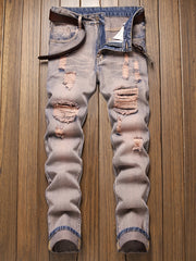 Slim Fit Ripped Jeans Mens Casual Street Style Distressed Denim Pants