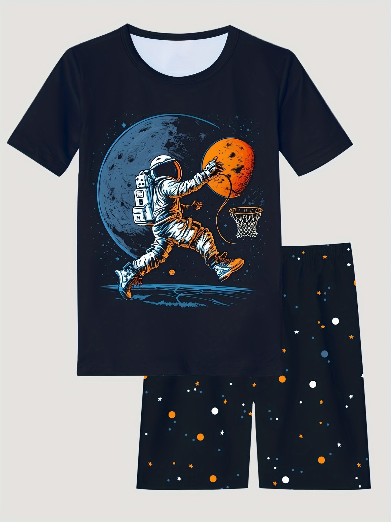 Boys Astronaut Graphic Pajama Set, Short Sleeve T-shirt and Shorts