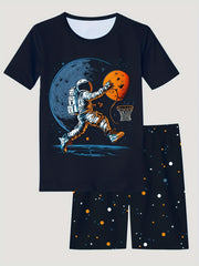 Boys Astronaut Graphic Pajama Set, Short Sleeve T-shirt and Shorts