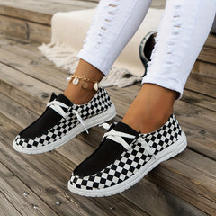 Women's Checkerboard Loafers Platform Canvas Sneakers