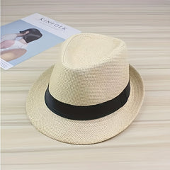 British Style Jazz Fedora Cap Curved Brim Straw Hat Couple Beach Hat