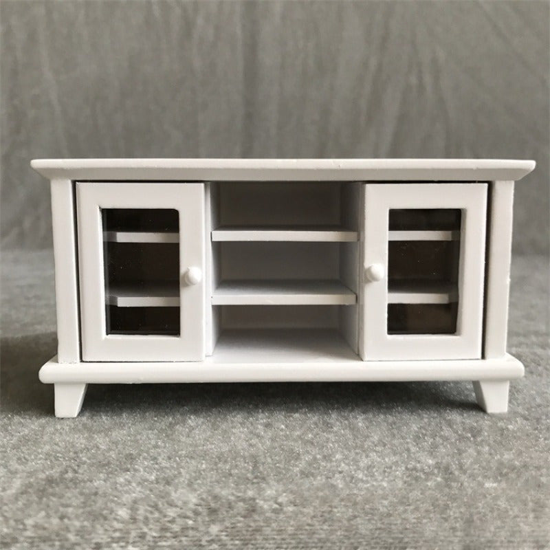 Dollhouse Mini Furniture Wooden TV Cabinet Storage Mini Villa Living Room Decor
