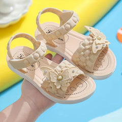 Girls Butterfly Open Toe Hook And Loop Sandals Non Slip Princess Shoes