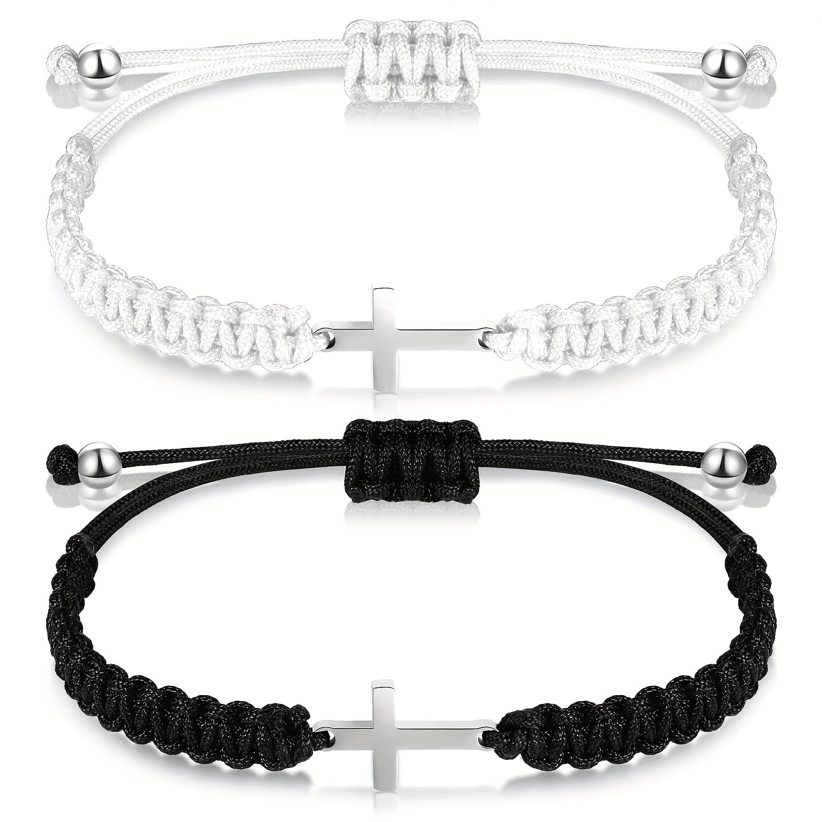 Stainless Steel Cross Bracelet And Woven Rope Couple Bracelets