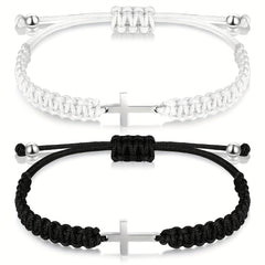 Stainless Steel Cross Bracelet And Woven Rope Couple Bracelets