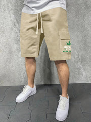 Men's Letter And Leaves Graphic Casual Sports Cargo Shorts
