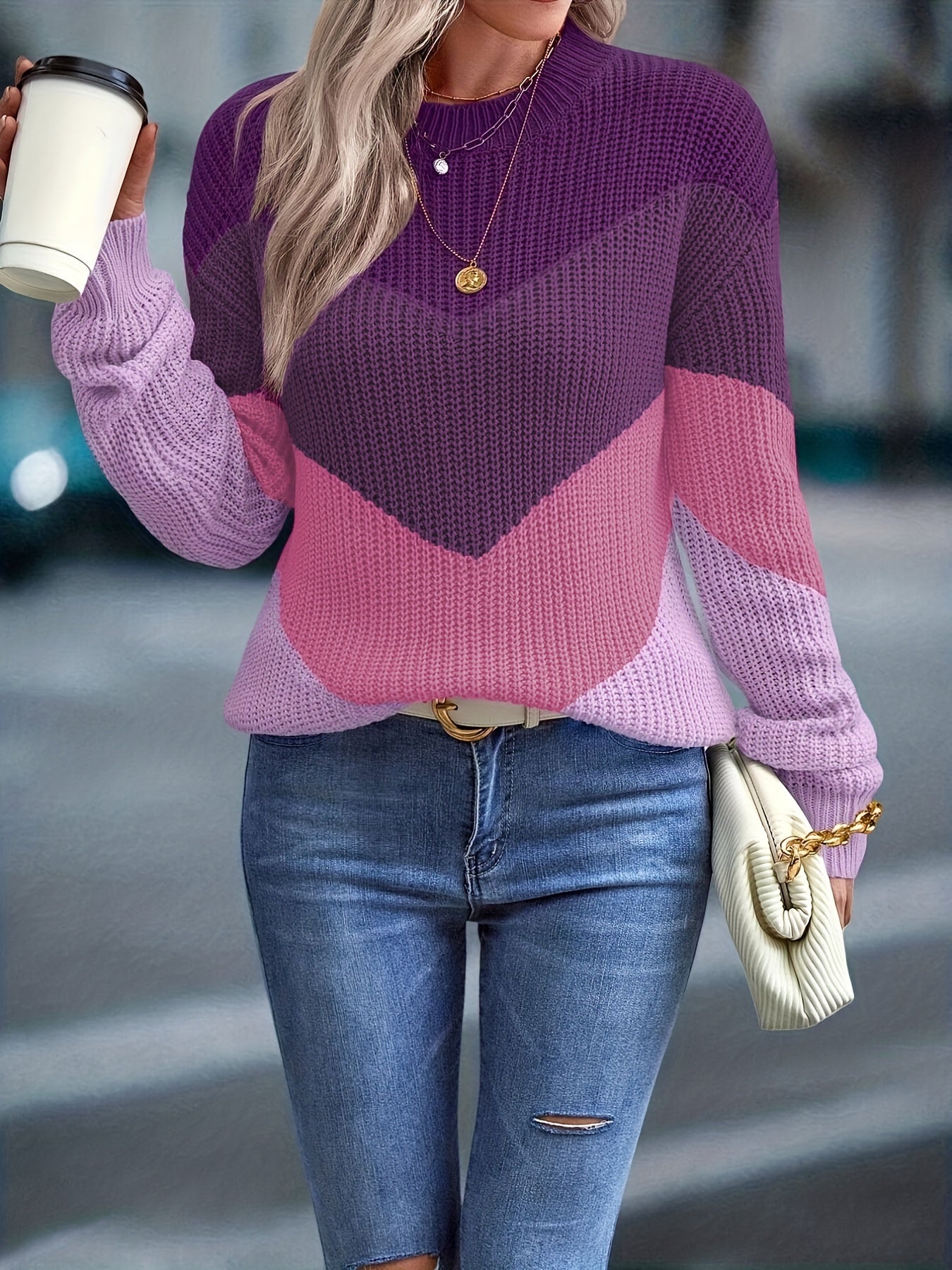 Crew Neck Pullover Sweater Casual Long Sleeve for Fall & Winter