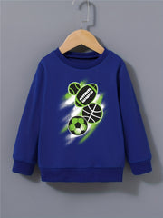 Ball Print Boys Pullover Sweatshirt Long Sleeve Crew Neck Tops Kids Clothing