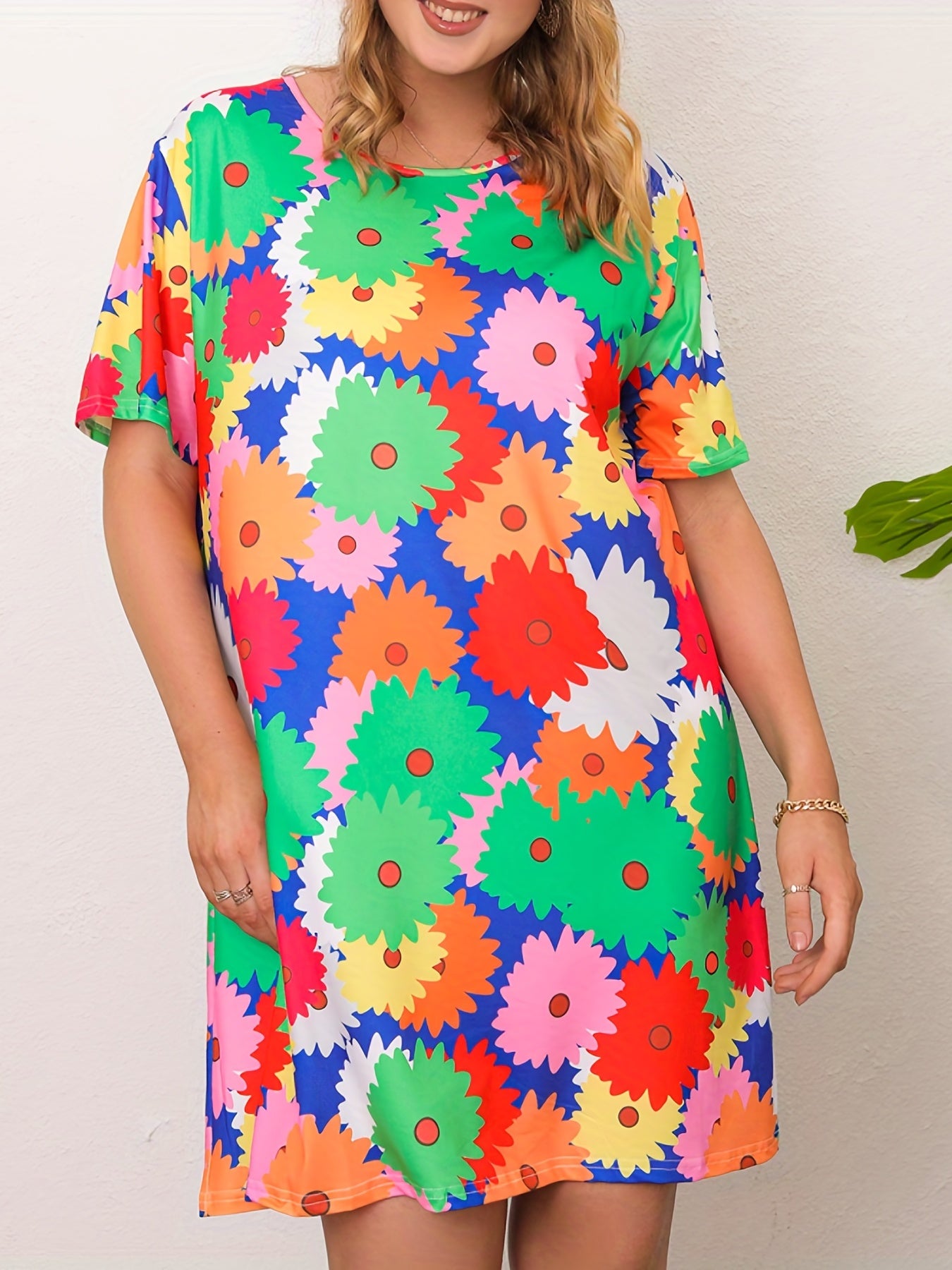 Lounge Dress Women's Plus Allover Floral Print Tee Sleep Dress