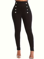 High Waist Solid Button Decor Pants