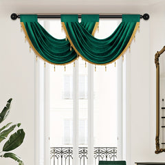 European Style Fleece Window Mantle with Tassel Bead Edge 30x24 Inches