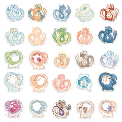 50 Sheets Cute Dragon Cartoon Stickers Non Slip Waterproof