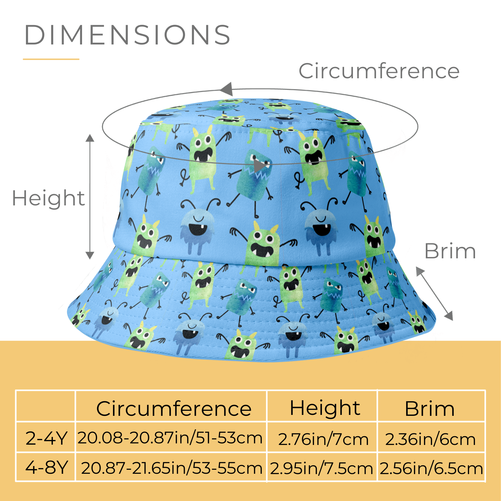 Boys Monster Print Bucket Hat for Sun Protection