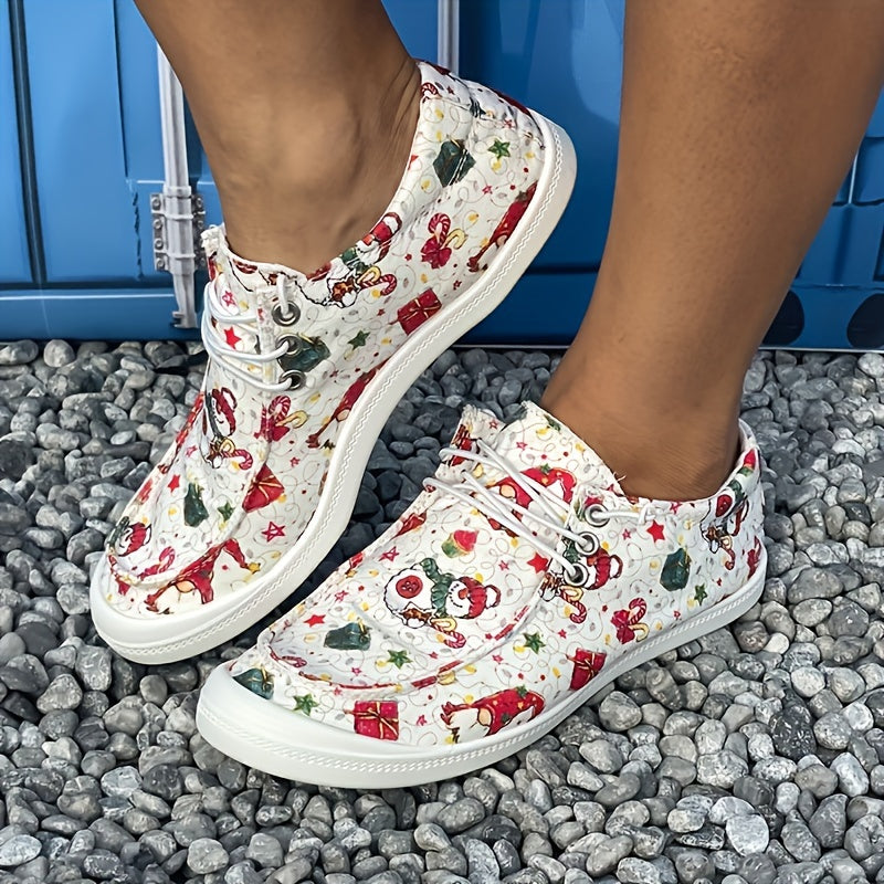 Women's Christmas Snowman Sneakers Anti Slip Lace Up Skate Shoes