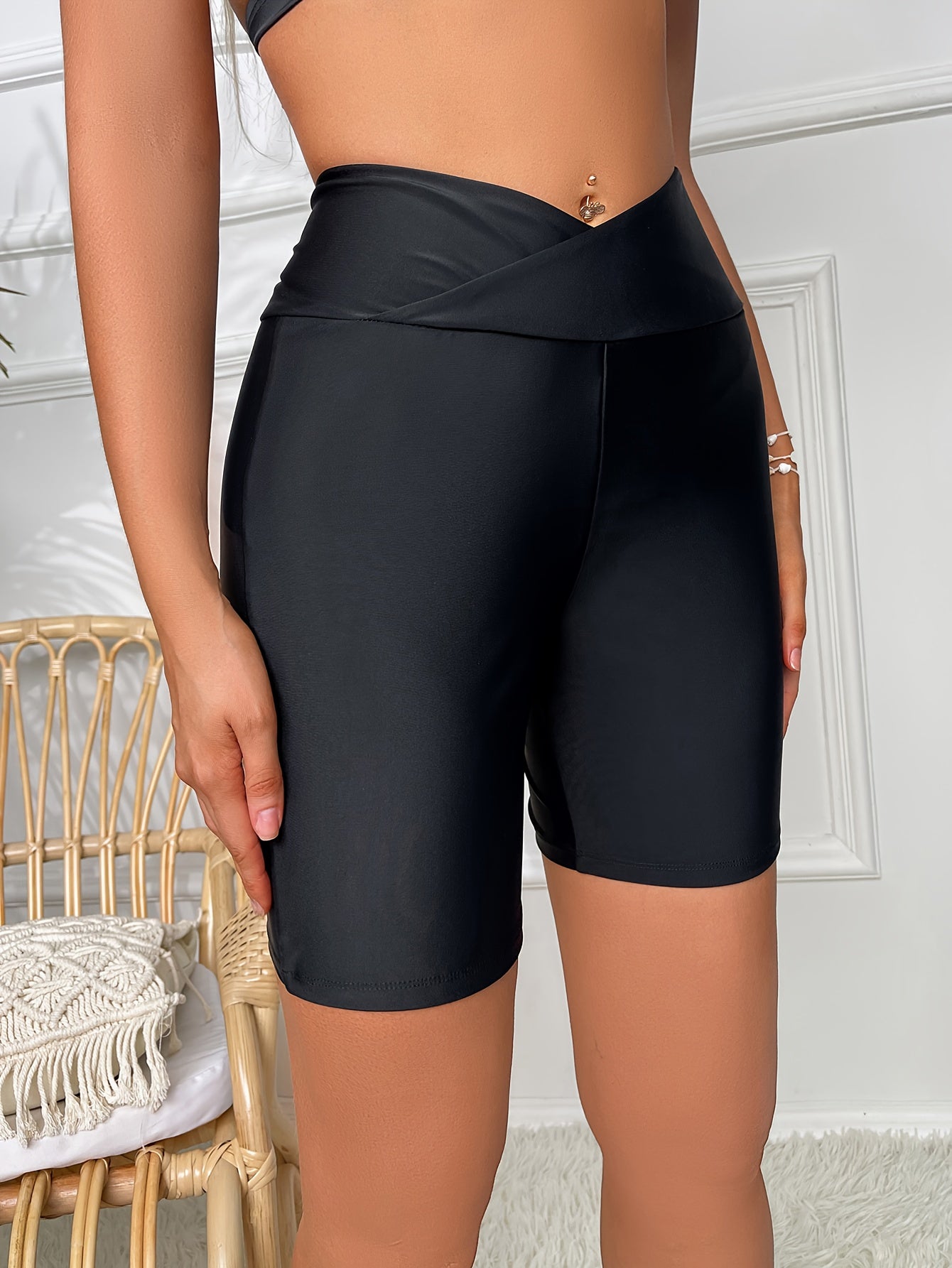 Cross Waist Yoga Shorts High Stretch Running Workout Shorts