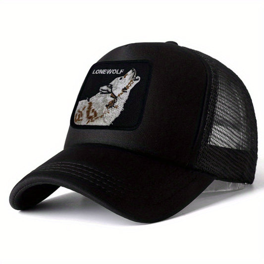 Summer Mesh Wolf Embroidery Print Sunshade Baseball Cap