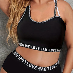 Sports Bra Women's Plus Letter Print Split Strap Criss Cross Back