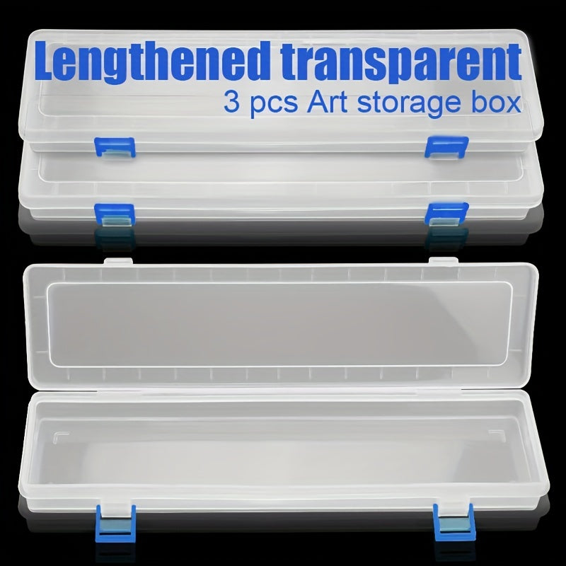 3pcs Translucent Plastic Storage Box for Long Paint Brushes Watercolor Pens