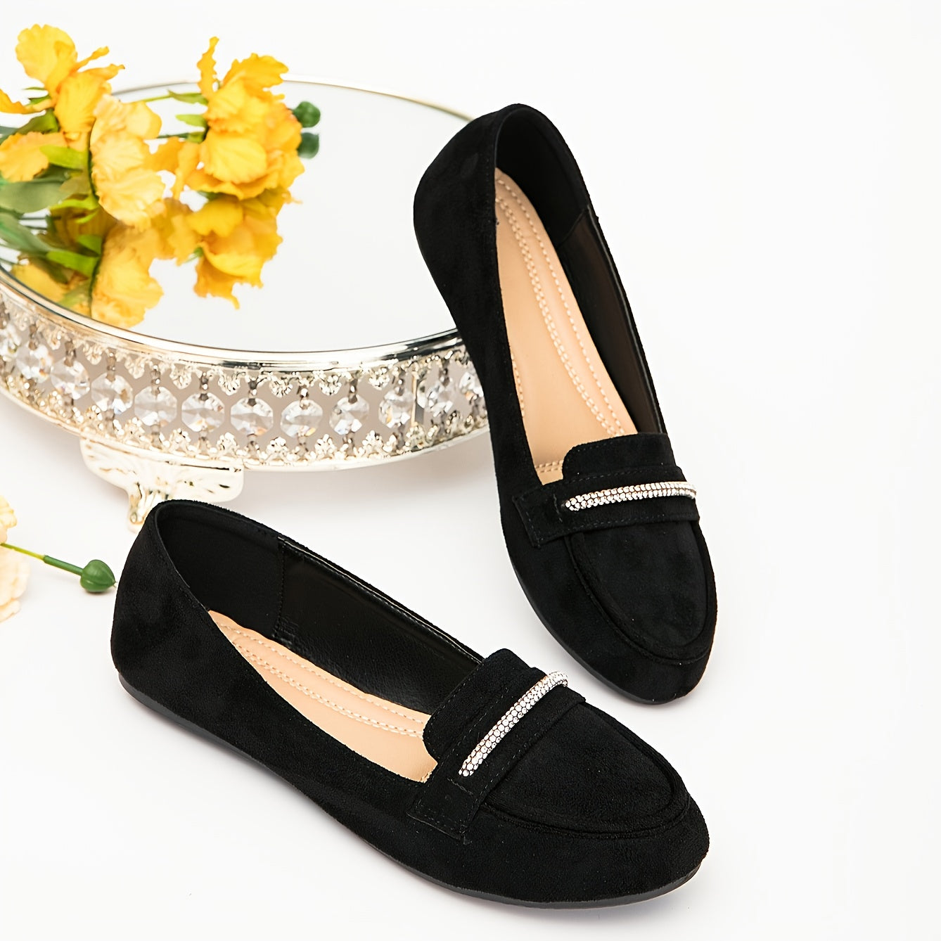 Women's Rhinestone Suede Flats Slip-On Ballet Shoes