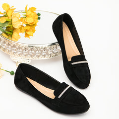 Women's Rhinestone Suede Flats Slip-On Ballet Shoes